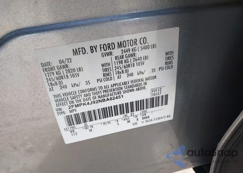 2022 Ford Edge Sel z USA, uszkodzony, nr VIN 2FMPK4J92NBA62451